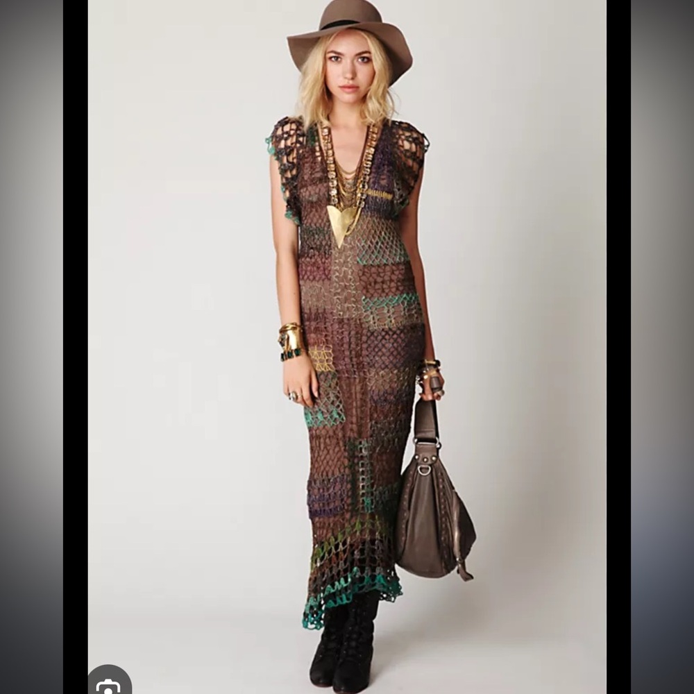 Free People Spun Fools Gold Crochet Dress.   RARE